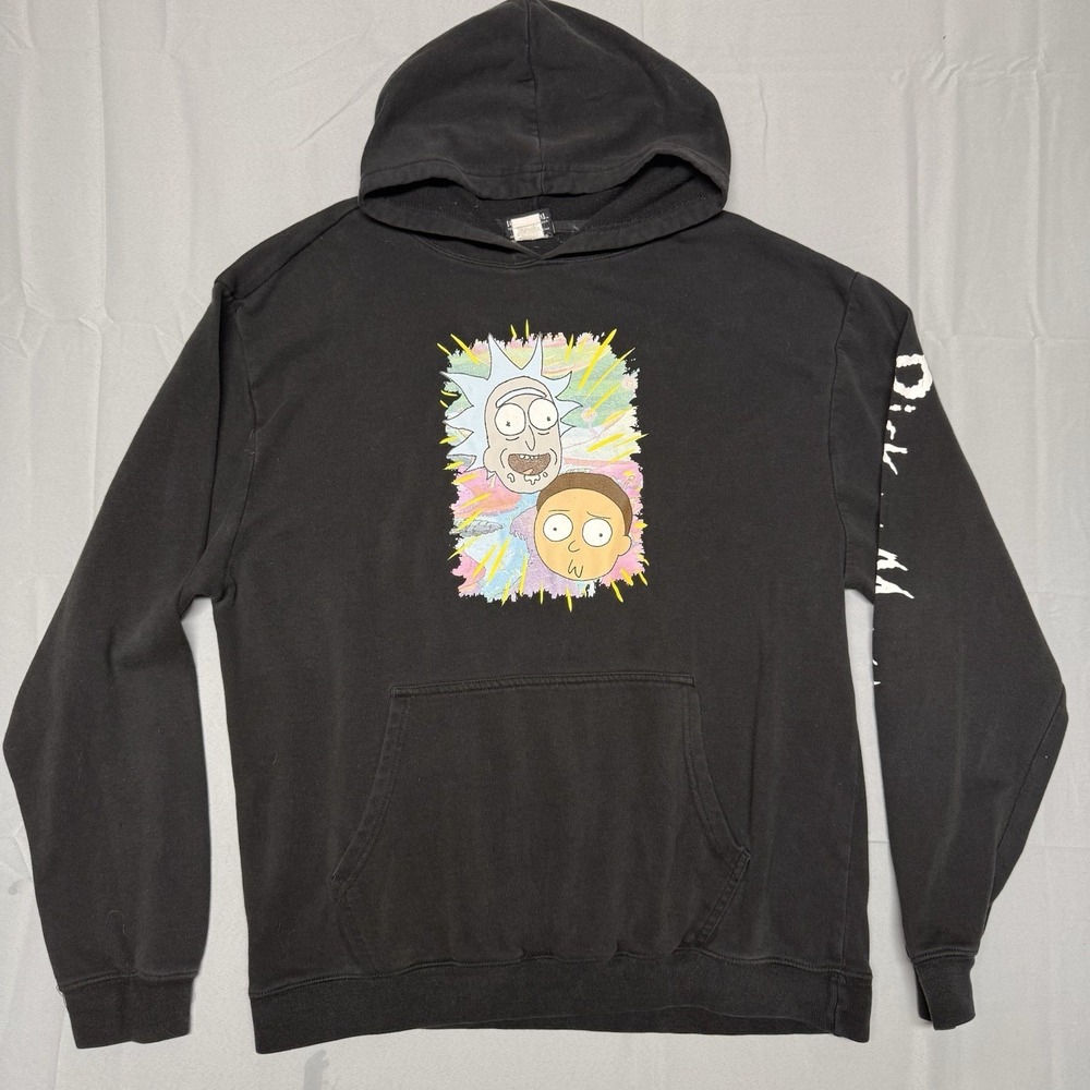 Rick And‎ Morty Men's Black Hoodie Hooded Pullover Sweatshirt Adult Swim Large L